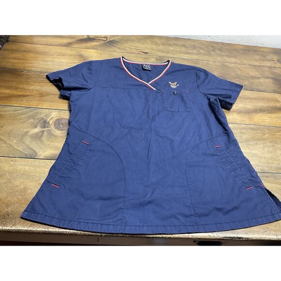 Tokidoki by Koi Women's Scrub Shirt Top Navy Blue W/Pockets Size Medium - Picture 6 of 11